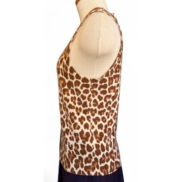 J.Crew Cashmere Leopard Animal Print Vest Tank Layer Top Sz M Cream Tan Preppy - Picture 2 of 9